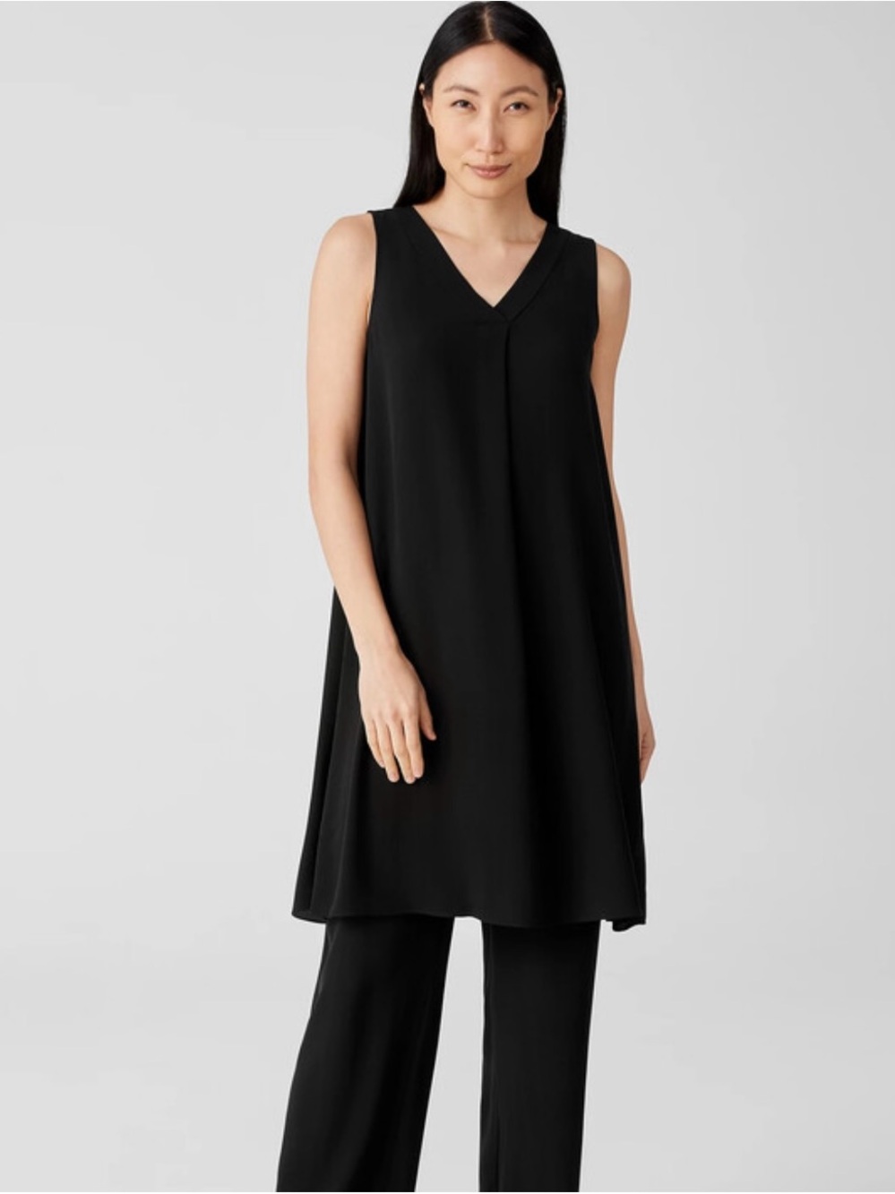 Eileen Fisher Silk Georgette Crepe Pleated Dress, Size Medium Retail $368 - Picture 2 of 10